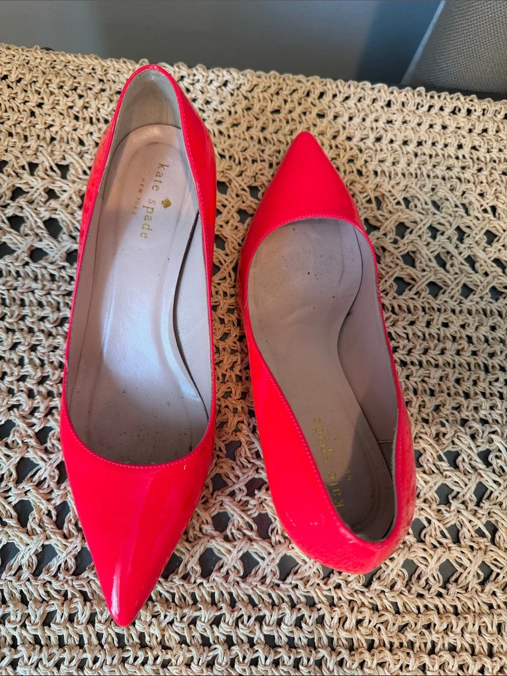 kate spade Neon Pink Patent Pointed-Toe Kitten Heels
